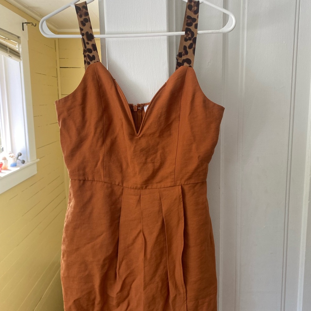 J.O.A. Burnt Orange Dress with Animal Print Straps
